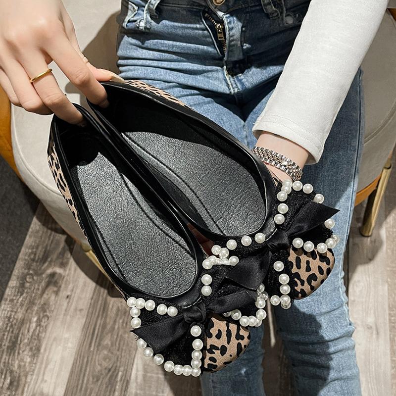 2025 Spring Summer Shoes Women Flats Elegant Ladies Leopard Shoes Fashion Brand Boat Shoes Flat Plus Size 42 A43760