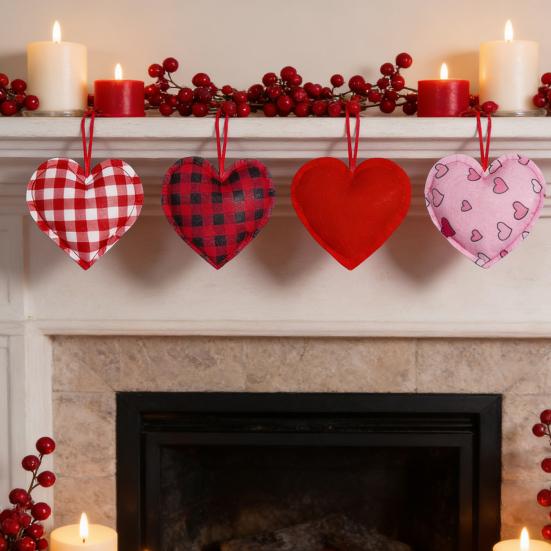 12 Stück Filzstoff Herz Hängeornament Rot Rosa Büffelkaro Herzanhänger für Valentinstag Hochzeitsfeier DIY Bastelarbeiten