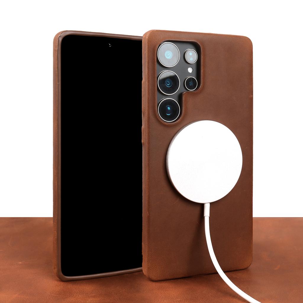 For  Magnetic Genuine Leather Case For Samsung Galaxy S2 Ultra S24 Plus S23 S22 S21 FE S20 Note20 Ultra Phone Back Cover