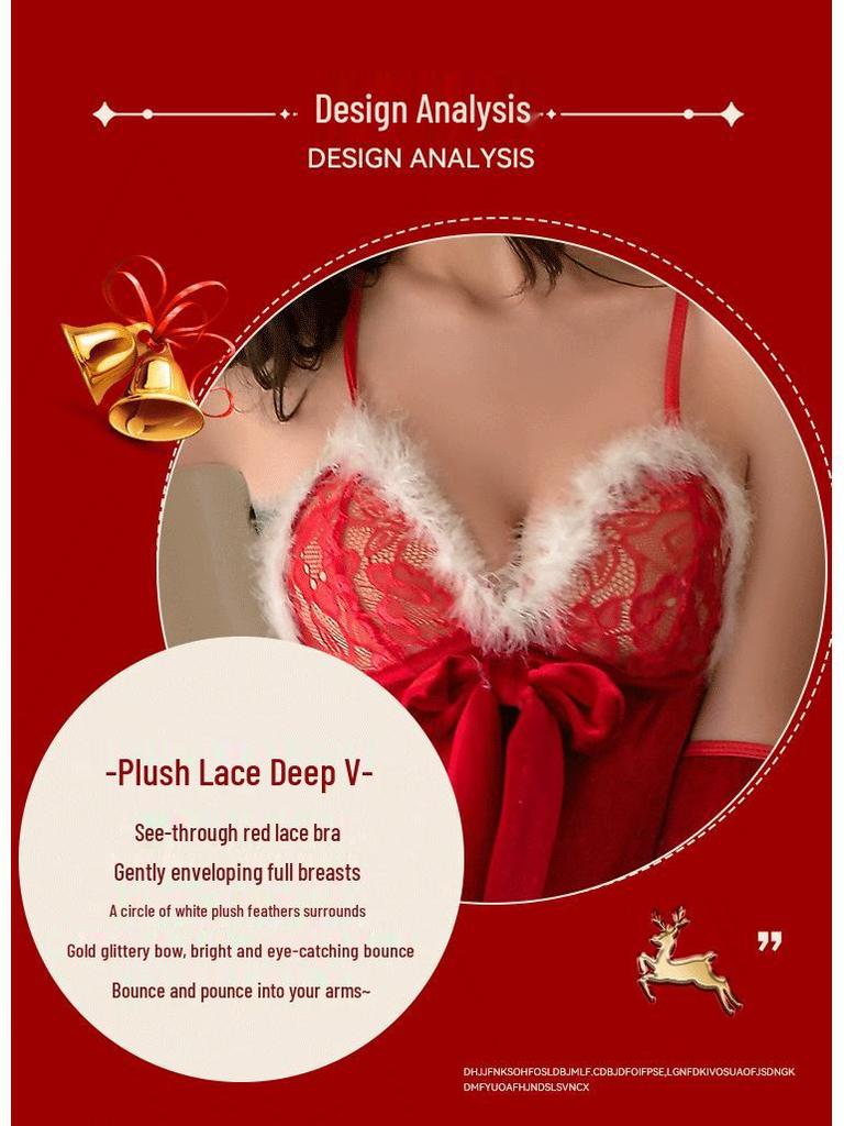 Women's Sensual Fluffy Christmas Lingerie Costume: Camisole Nightdress & Mini Skirt with Quick Release