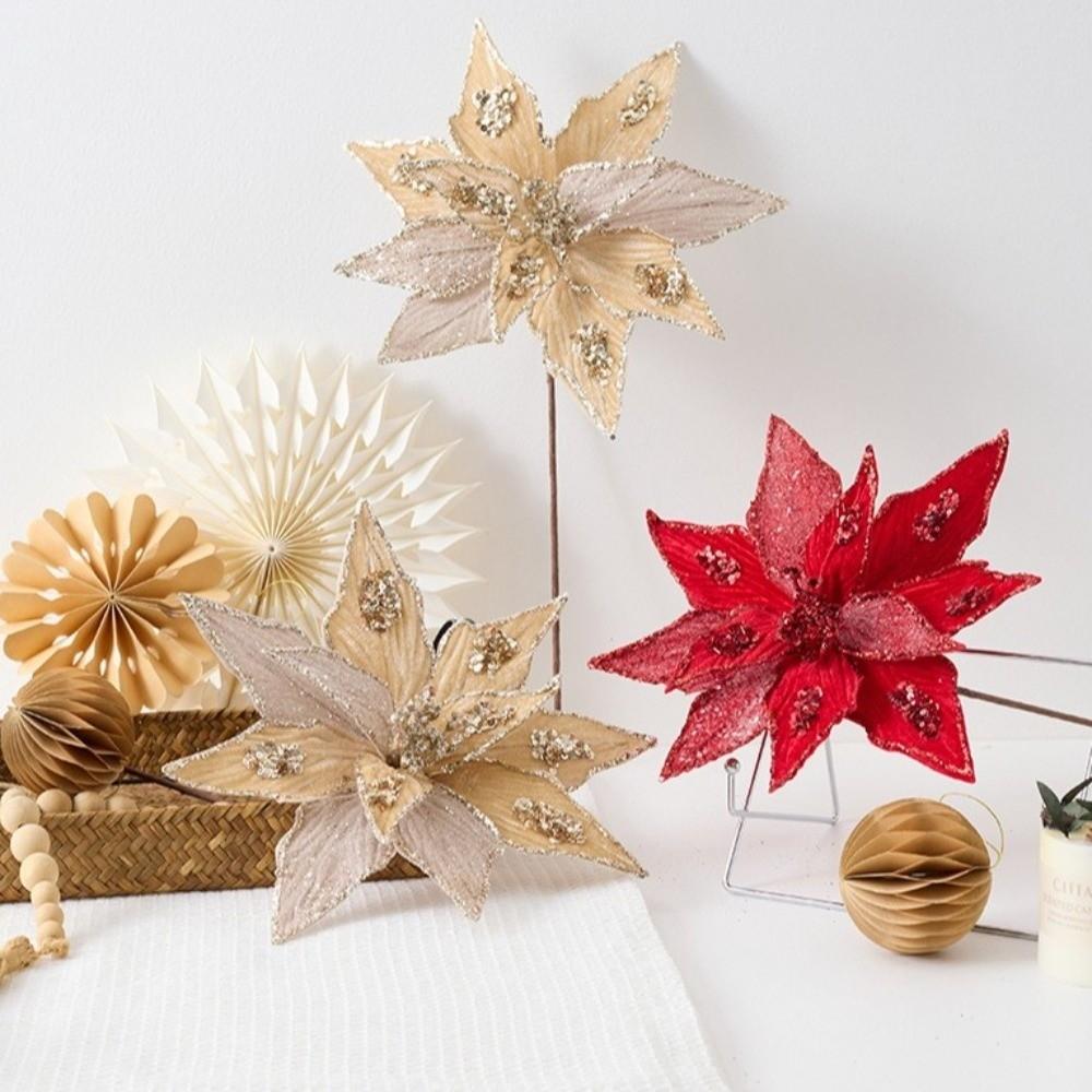 New 32CM Artificial Poinsettia Flower Sequins Sparkling Simulation Flowers Glitter Sequins Flower Wedding Decoration