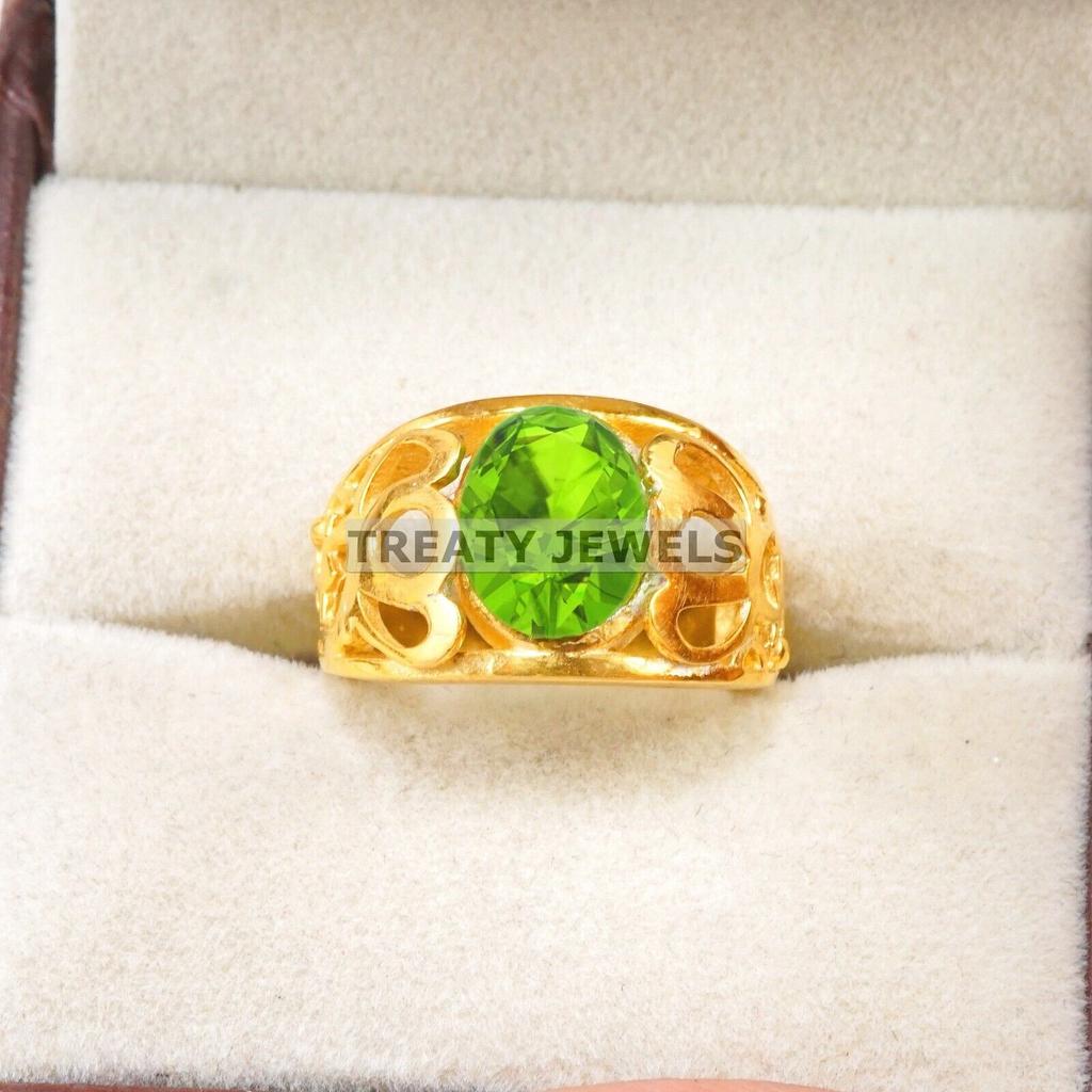 Peridot Oval Cut With 925 Sterling Silver Gold Plated Ring For Men's #B486 JL375683946811