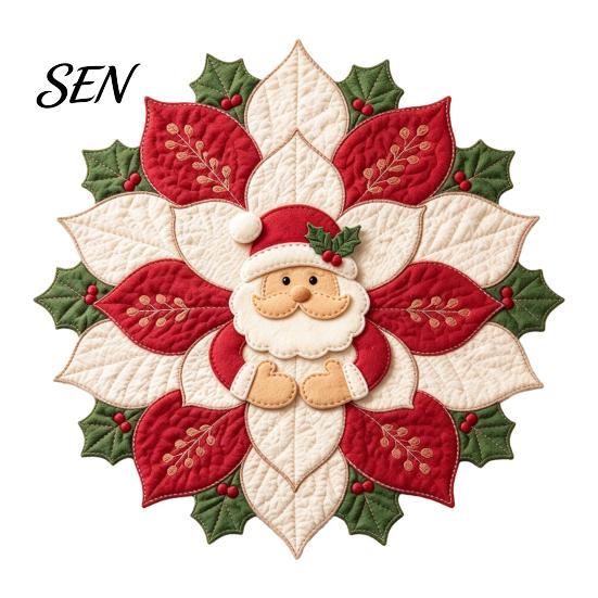 Holiday Table Decoration Crafts Quilted Fabric Poinsettia DIY Kit, Christmas Flower Patchwork Sewing Festive Reusable Ornament Set Crafting