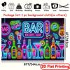 2D Colorful Neon Bar Backdrop Wine Bottle Night Party Photo Prop