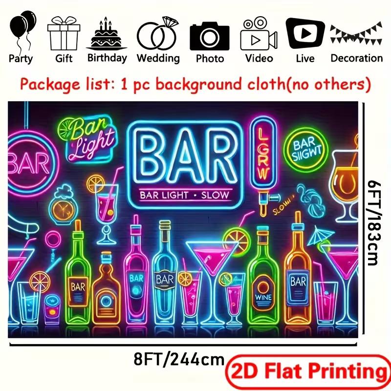2D Colorful Neon Bar Backdrop Wine Bottle Night Party Photo Prop