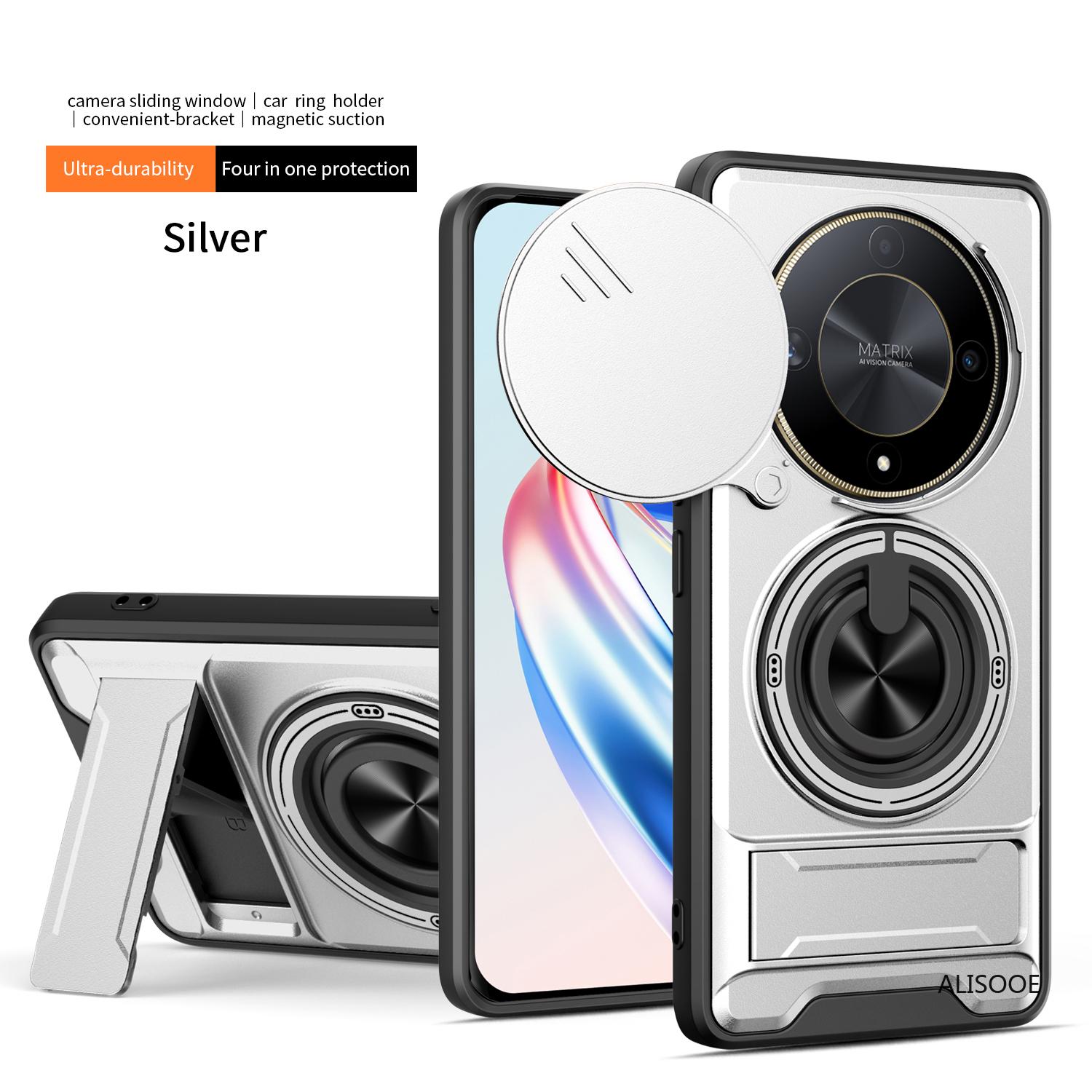 

Funda for Honor Magic 6 Lite 5G Case Rotatable Slide Camera Protection Ring Stand Shockproof Cover Capa Funda Honor Magic 6 Lite білий