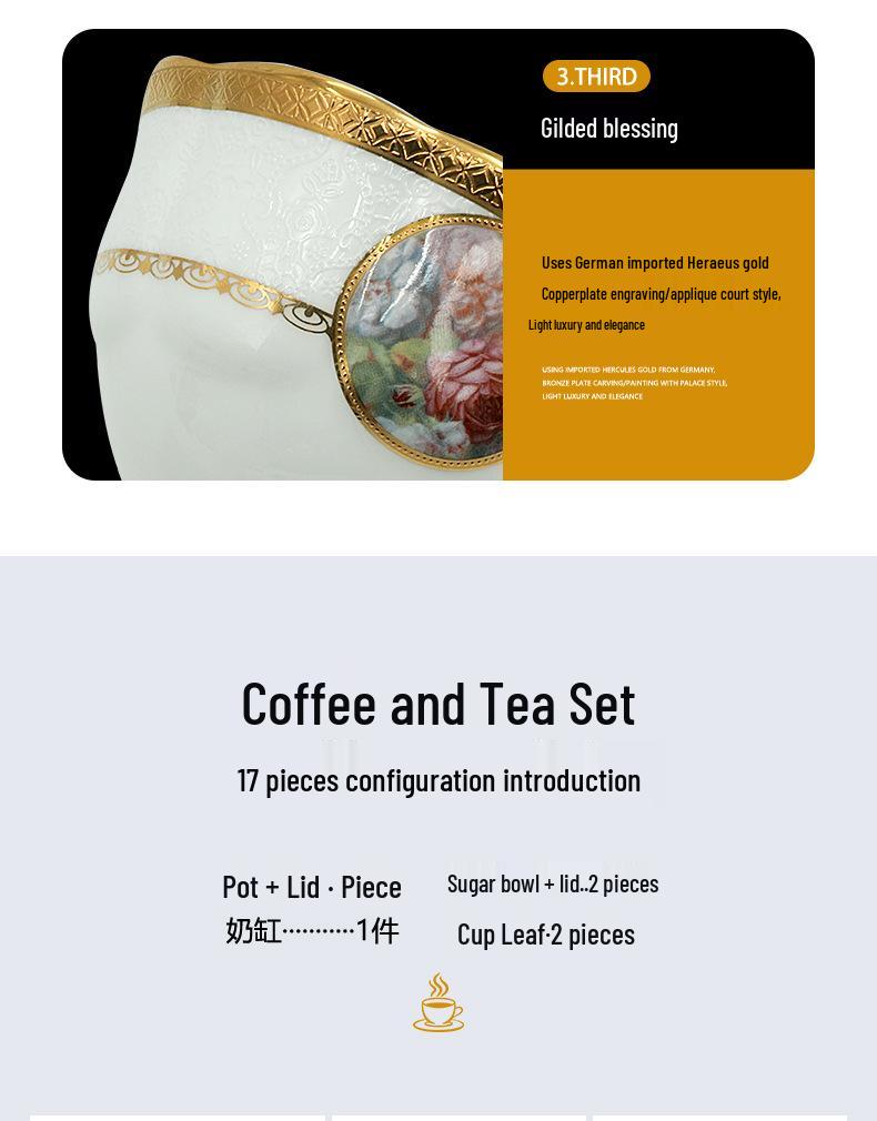 Karosa European Exquisite Ceramic Coffee Set with Gold Rim Bone China Cups and Saucers