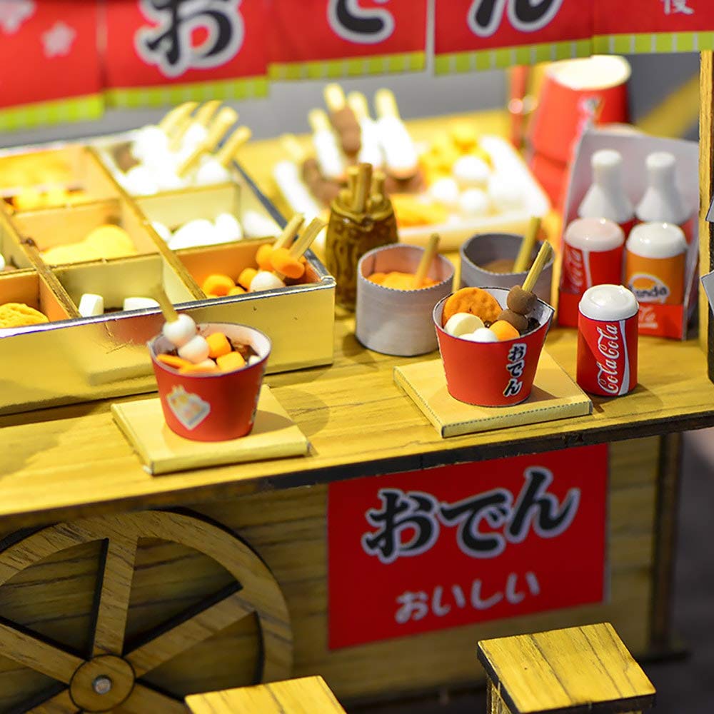 moin moin Puppenhaus Miniatur DIY Bausatz Set Japanischer Stil Odenstand Nostalgischer Japanischer Stil Maßstab LED Licht Showa-Ära Kompakt,