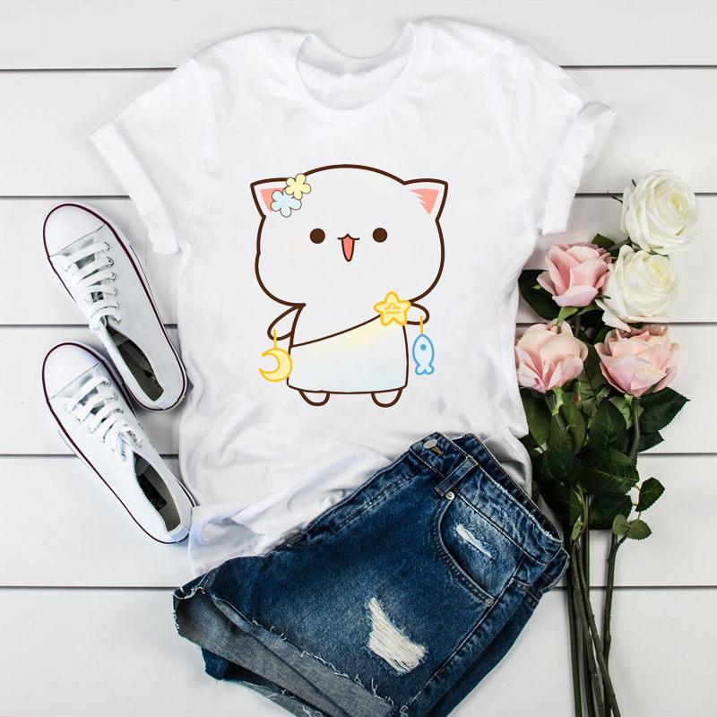 Newly women tshirt cartoon funny cute peach cat print t shirt femme Harajuku kawaii summer tops tee shirt femme tumblr clothes