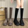 Autumn Winter Vintage Knee-High Long Boots Brown Platform Suede Stretch Boots Versatile Slip on Botas for Women Bottes Femmes