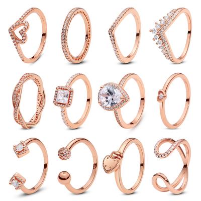 925 Sterling Silver Rings for Women Original Infinity Love Heart Engagement Wedding Ring Rose Gold Crystals Luxury Jewelry Gift