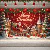 Merry Christmas Santa Decoration Festive Banner Polyester Snowy Scene Winter Holiday for Christmas Party Decor Seasonal
