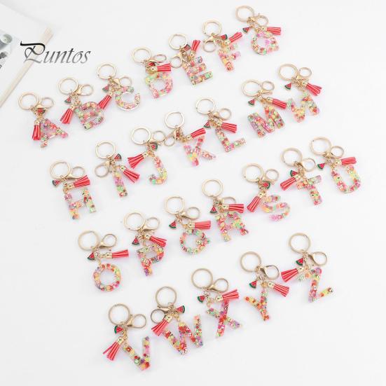 Fruit Elements Keychain Acrylic 2D Monogram Initial Letter Key Ring Kiwi Watermelon Grapefruit Key Chain
