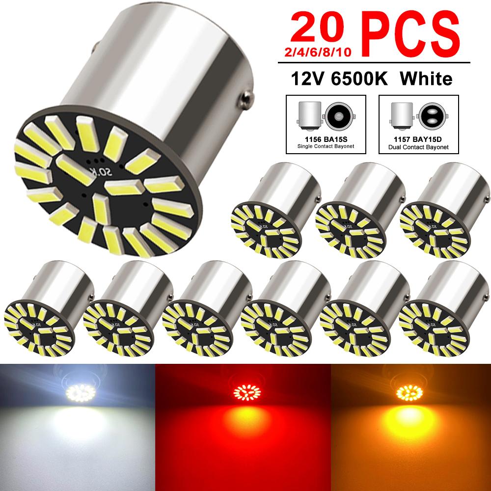 2/4/8/10/20 ADET BA15S 1156 BAY15D 1157 LED Ampuller 12V 4014-18SMD 6500K Beyaz Kırmızı Sarı Araba Sinyal Lambası Stop Park Lambaları Ampulleri 7