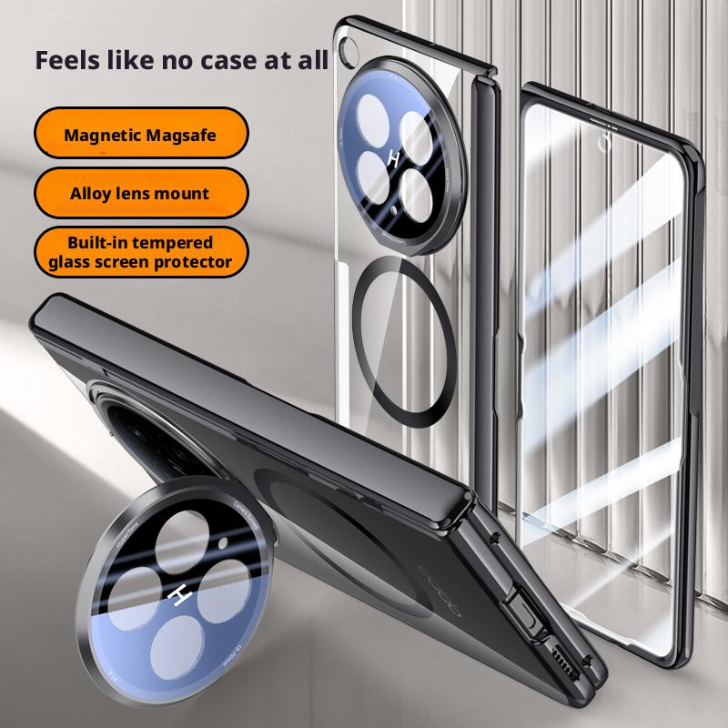 Magnetic Transparent Privacy Screen Tempered Glass Protector Case For Oppo Find N6 Spring Hinged Holder Back Cover