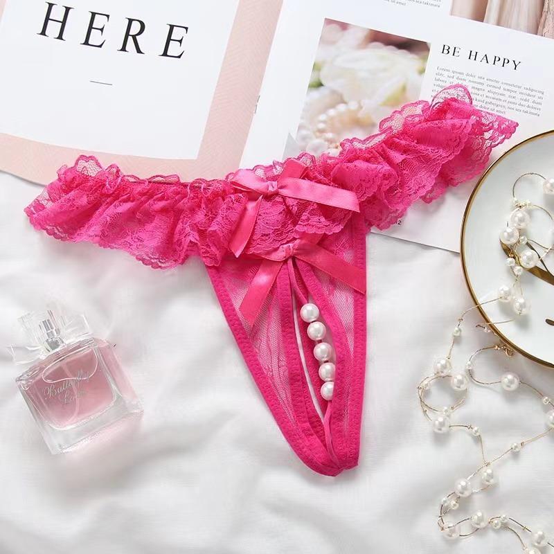 Plus Size Sex Pearl G-string Crotchless Erotic Lingerie Sexy Panties Porn Lace Women Underwear See Through Open Crotch Thongs