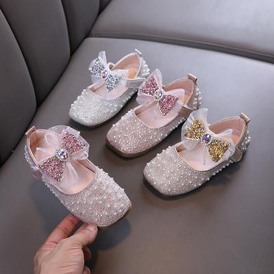 2024 Zapatos de Cuero Dulces para Niños Zapatos de Fiesta con Perlas y Pedrería para Bebé Niña Antideslizantes Casuales Moda Infantil Zapatos Planos de Princesa