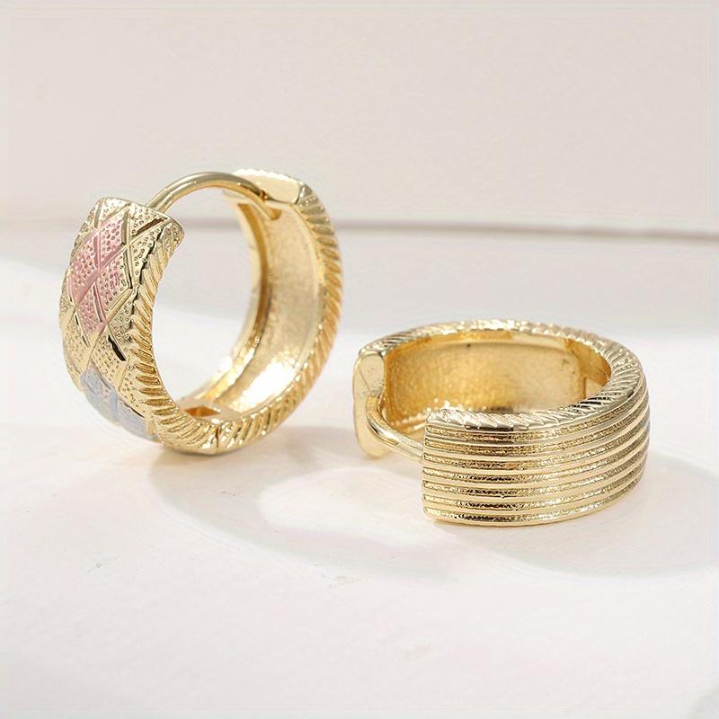 1 Pair of Retro Cute Colorful Plaid Circle Earrings, Bohemian Style Handmade Copper Earrings for Women Suitable for Daily Wear
