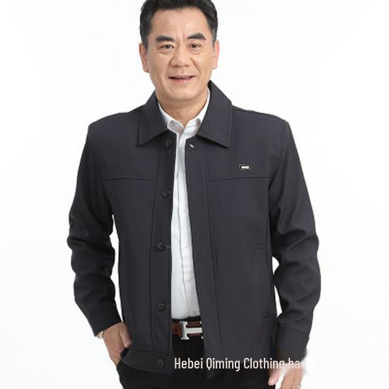 Men's Spring & Autumn Dad's Casual Jacket - Middle-aged & Elderly, Lapel, Loose Fit, Cotton-padded for Autumn & Winter