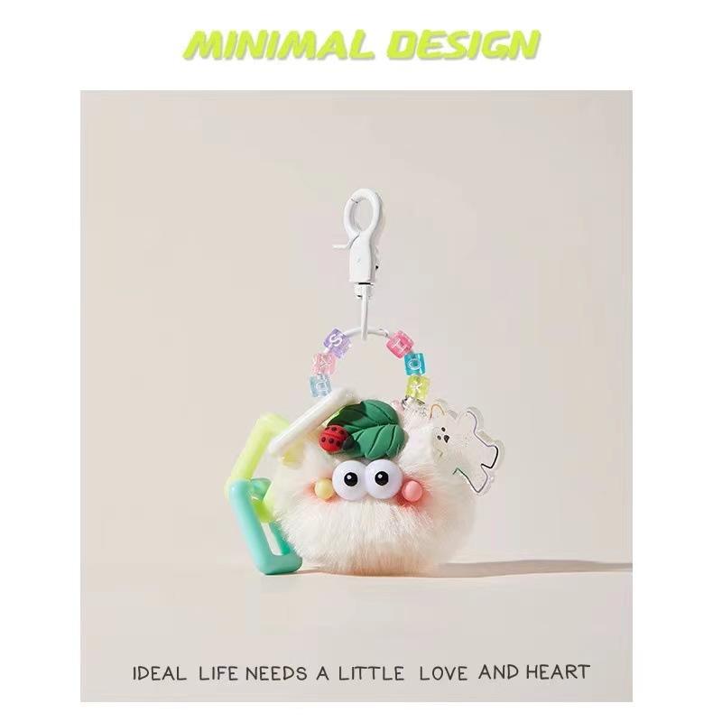 Car Keychain Women's High-end Sense Cute Plush Bag Pendant Backpack Schoolbag Pendant Small Gift Small Coal Ball Tide