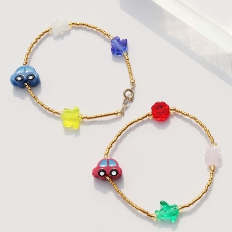 

BONBEAU Unique and fun charms gold beads Bracelet Color motif charm gold bead bracelet (band type, ring type) Red