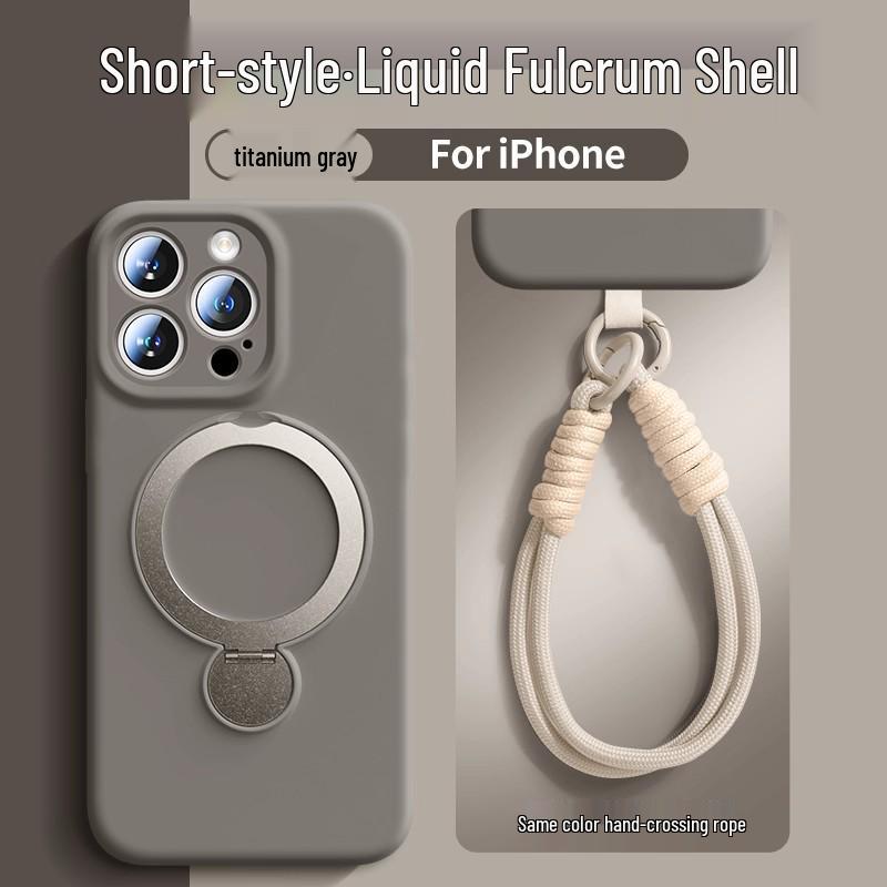 Liquid Silicone iPhone 16 Case with Rotating Stand, Magnetic Lanyard, Anti-Fall, for Apple 15 Pro Max