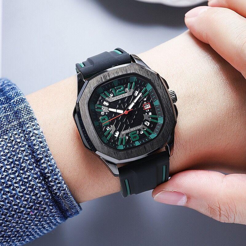 Cool Men'S Watch Rubber Strap Personality Fashion Trend Quartz Black Silicone Men'S Watch Luminous