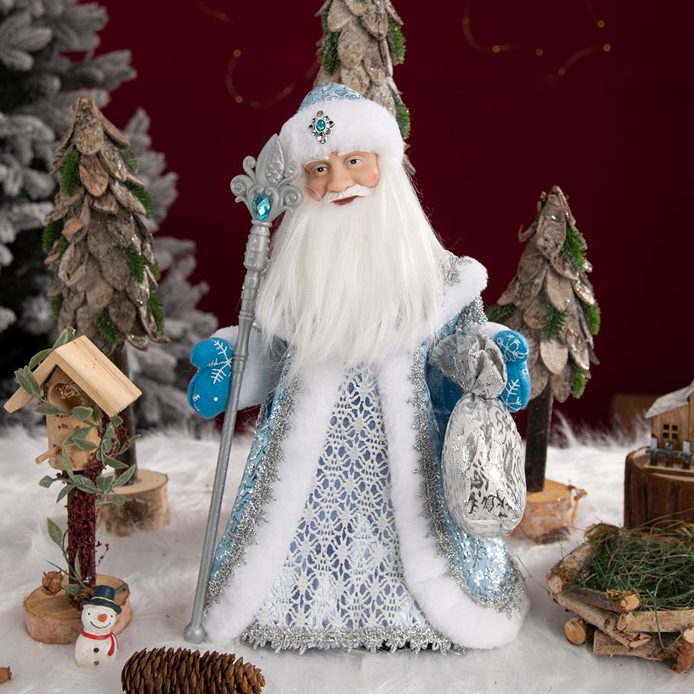 Statua di Ded Moroz Blu Argento 40cm, Bambola Decorazione Tavolo Capodanno Russo Natale