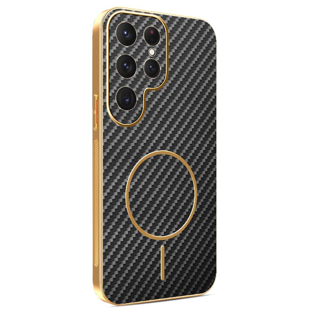 For Samsung Galaxy S24 Ultra Phone Case Carbon Fiber Textured Electroplated TPU Back Cover