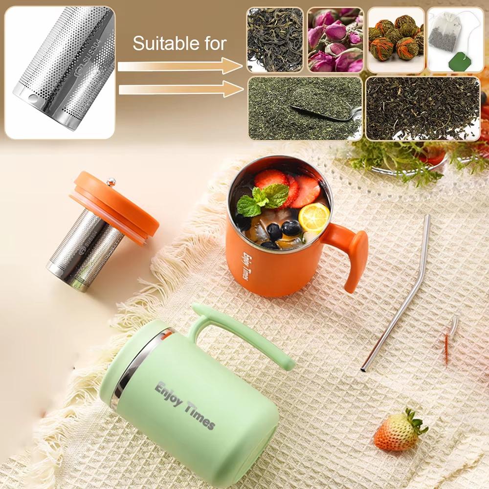 500ML Tea Cup With Strainer And Straw Stainless Steel Liner Coffee Mug With Lid Water Bottle Office Christmas Gift Drinkware