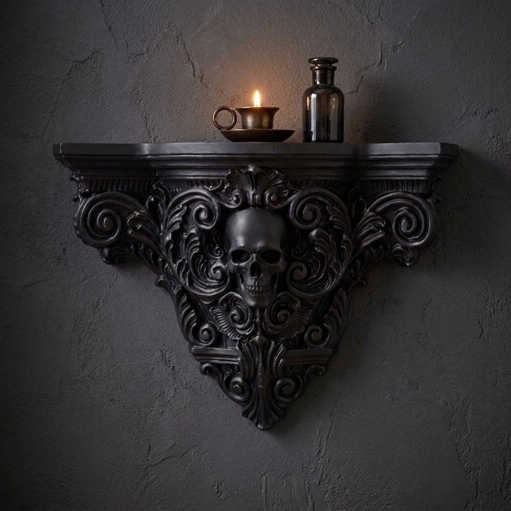 Gothic Carved Skull Storage Shelf Vintage Style Art Skull Wall Rack  Crystal Storage