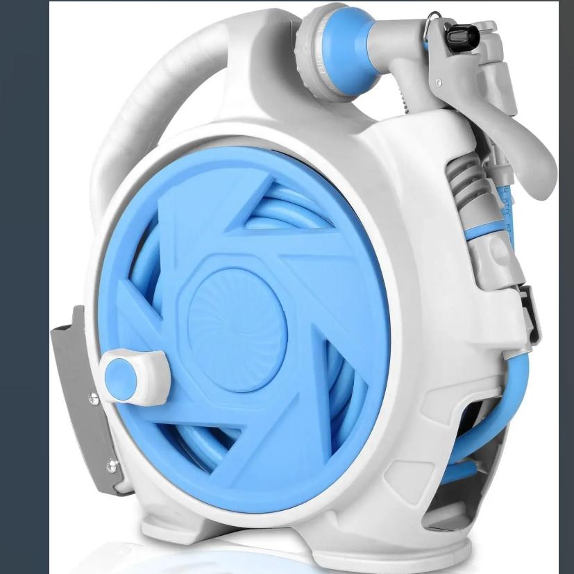 46FT Retractable Garden Hose Reel Heavy Duty Wall Mount Auto Lock Length Control Tangle Free Watering with 7 Pattern Nozzle