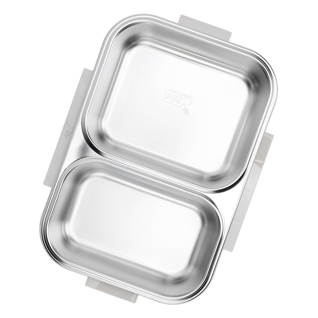 Stainless Steel Lunch Box Container Sled Odorproof 2 Compartment Portable   1.2L