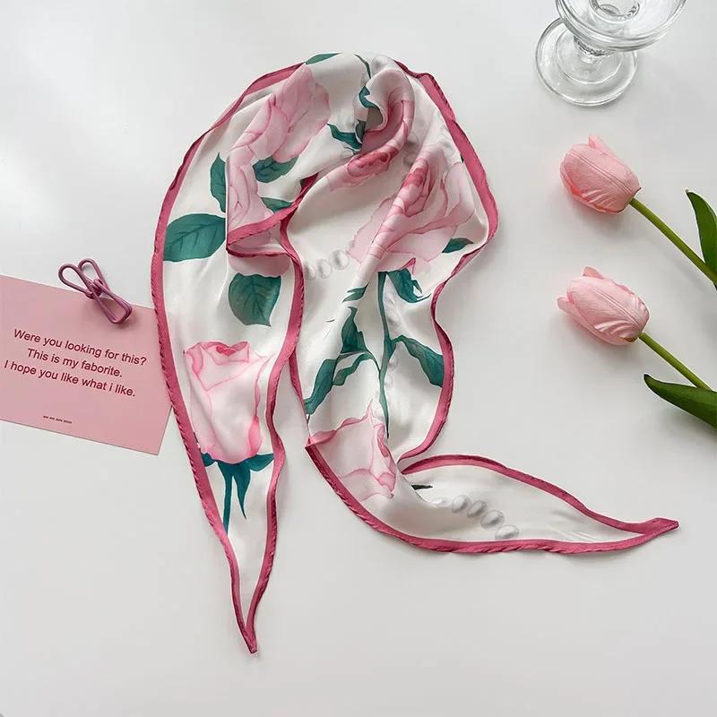Fashion Silk Satin Scarf Women Long Headband Cute Neckerchief Flora Print Hair Tie Scarfs For Ladies Skinny Hairband Bag Scarves