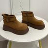 Platformové dámské sněhule ke kotníku semišové krátký plyš střední podpatek bavlněné boty trend 2025 teplé útulné přezka zimní designérské boty pro ženy