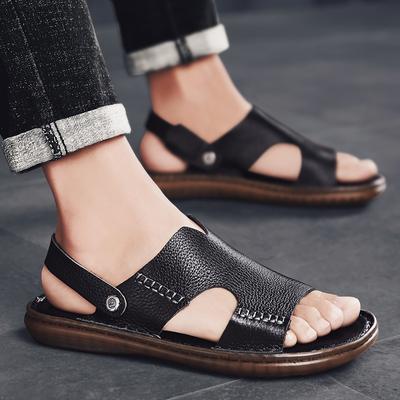 Herren Outdoor Wandersandalen Handgefertigte Sommer Römische Ledersandalen Offene Zehen Strandschuhe für Vater Übergröße