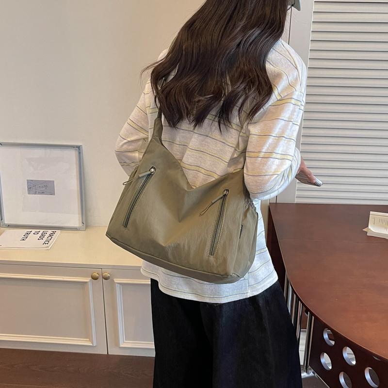Casual Nylon Crossbody Shoulder Bag with Multiple Zipper Pockets Adjustable Strap Lightweight Hobo Purse