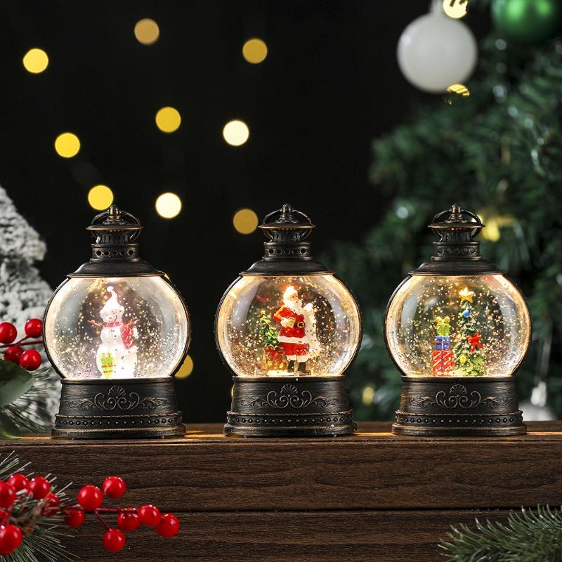 Weihnachts-Retro-Dekorationsartikel, Weihnachts-Windlaternen, Handgehaltene Wassertragende Flachlampe mit Weihnachtsmann, Leuchtband, Musikgeschenk-Ornamente