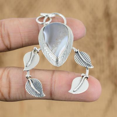 Birthday Gift For Her Natural Botswana Agate Gemstone Pendant 925 Silver