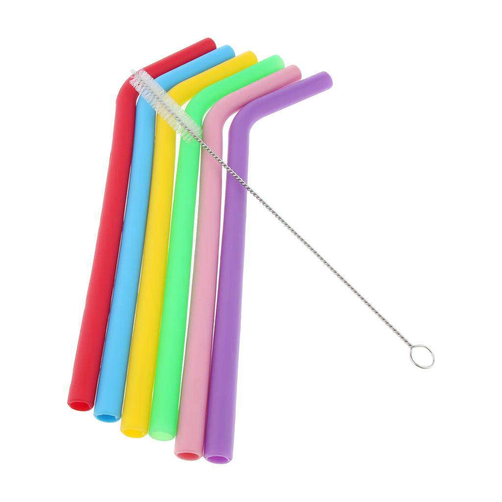 6 Pieces Of Silicone Colored Tea Drinking Straws With Cleaning Brush In The