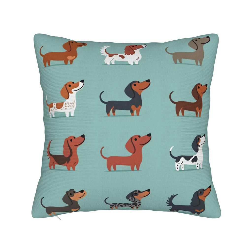 Pillow Cover Flat Various Dog Breeds Illustration Retro Trendy Pillow Case For Sofa Home Decoration Pillowcases