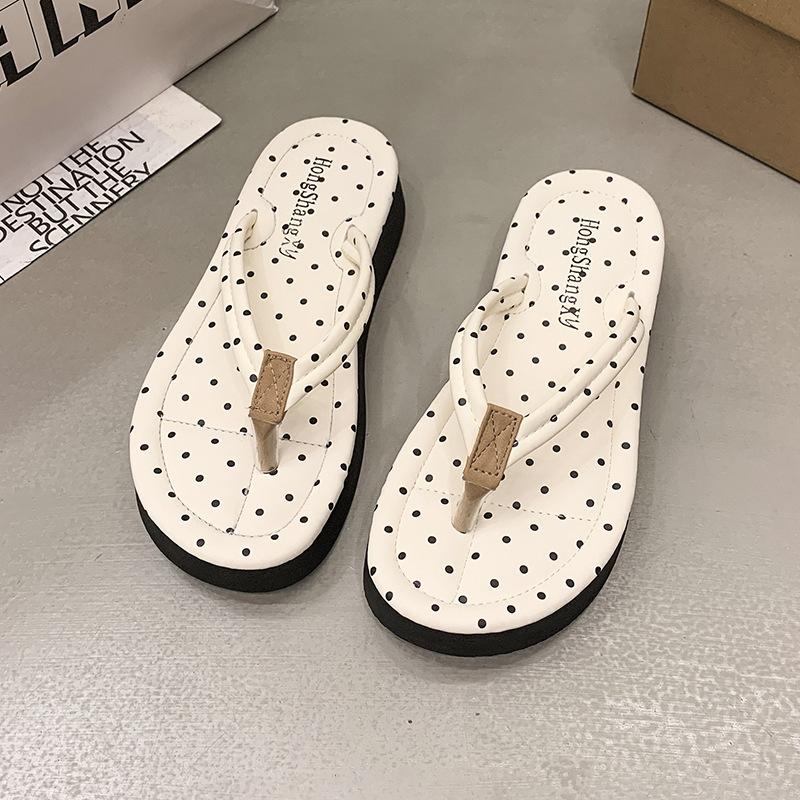 

Женские летние шлепанцы на толстой подошве в горошек, 2025 новинка, легкие и высококлассные французские сандалии 40 белый