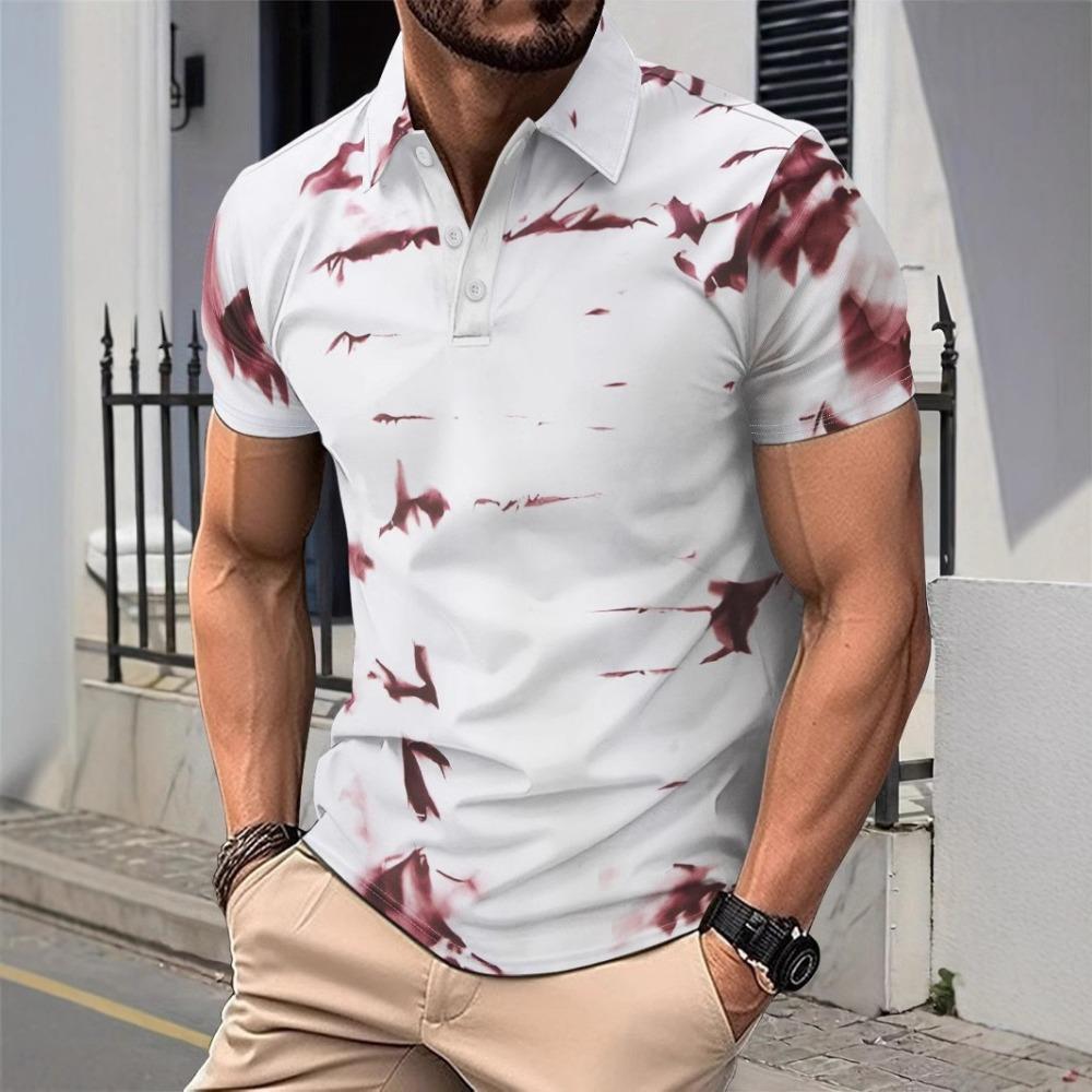 Men's Summer Trendy New Digital Printed Color Blocked Collar Casual Outdoor Short Sleeved Polo Shirt