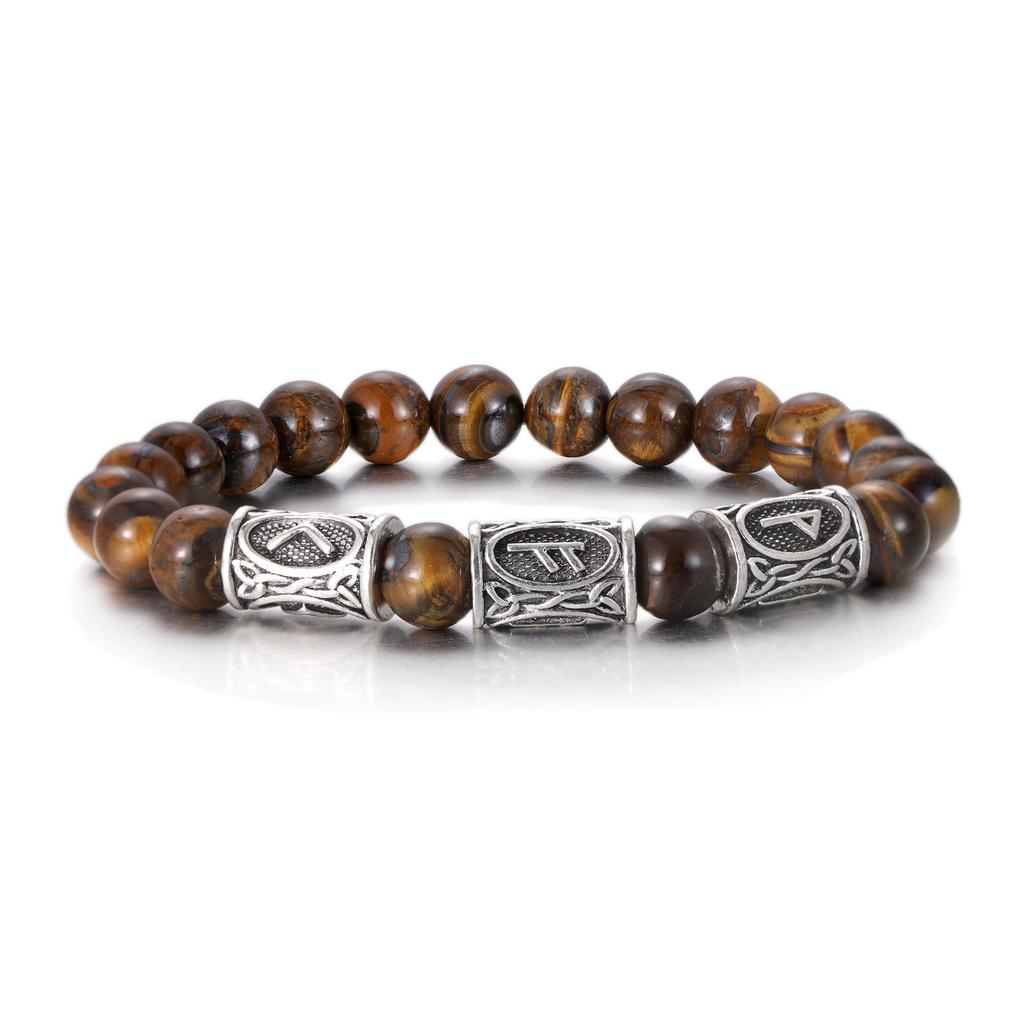 Viking Runes Bracelet for Men 8Mm Lava Obsidian Turquoise Beads Lucky Amulet Norse Jewelry Gift