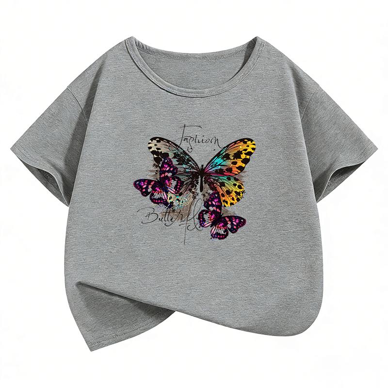 Vintage Butterfly TShirt Printed T Shirt Girls Summer Clothes Short Sleeve Tops TShirts Cute Girls Clothing