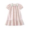 Süßes Peter-Pan-Kragen Blumen-Mädchenkleid Sommer Puffärmel Prinzessin Baumwollkleid Stilvolle Kinderkleidung
