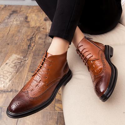Summer New Men's Shoes High-top Leather Shoes Men's Trendy British Business Dress Casual Shoes Mid-top Leather Boots Brown Short Boots