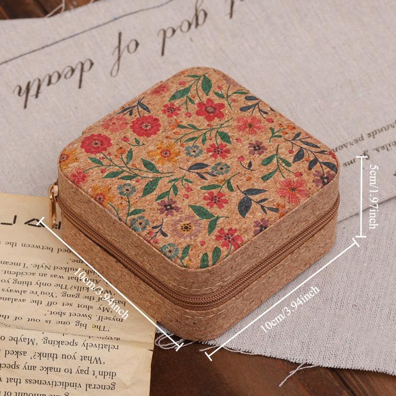 Cork Jewelry Box Vintage High-end Portable Small Travel Earrings Necklace Ring Storage Box