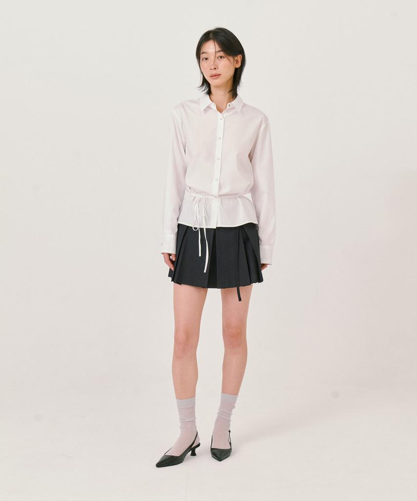 Grass Plan Mini Pleats Skirt_Navy