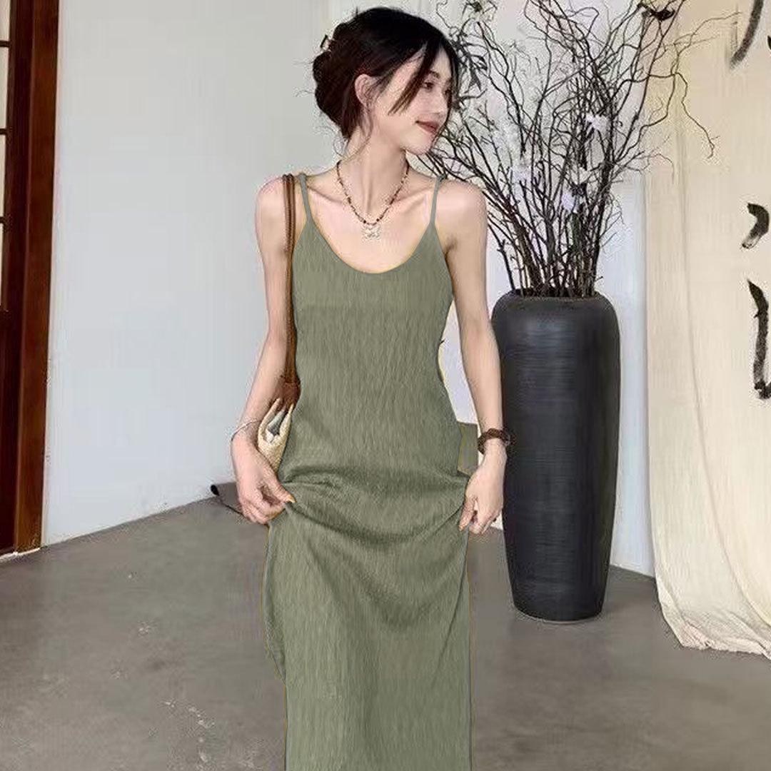 

Летнее приталенное платье во французском стиле на тонких бретельках - Длинное и сексуальное XL (Recommended 125-150 lbs)